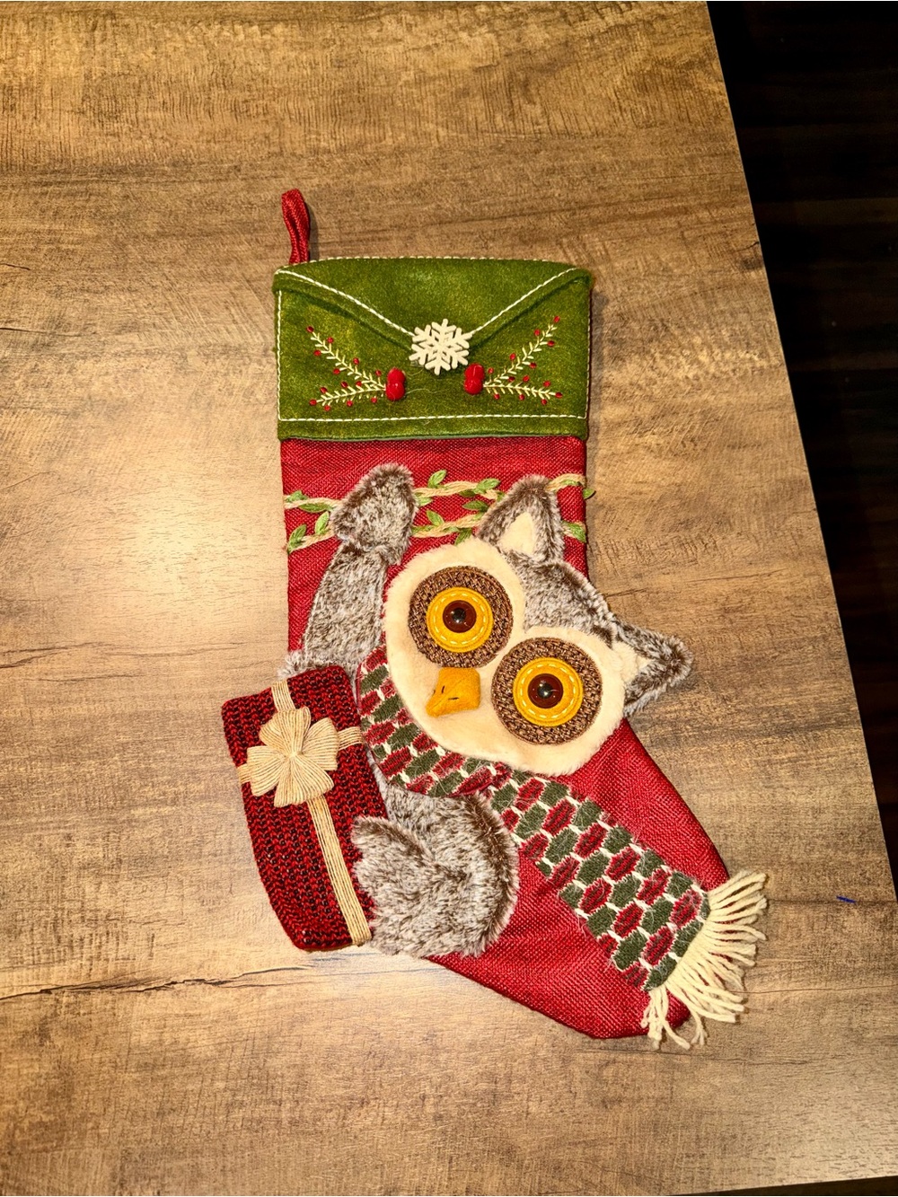 Holiday Owl Christmas Stocking - Red & Green